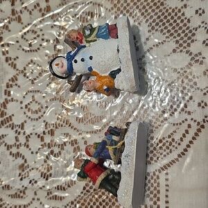 Holiday Festive Snowman and Children Holiday Figurine Decor Set